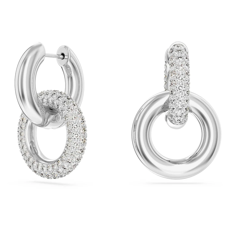 Swarovski Dextera Hoop Earrings, White Pavé Crystals in a Rhodium Plated Setting Interlocked with a Rhodium Plated Ring, from the Dextera Collection