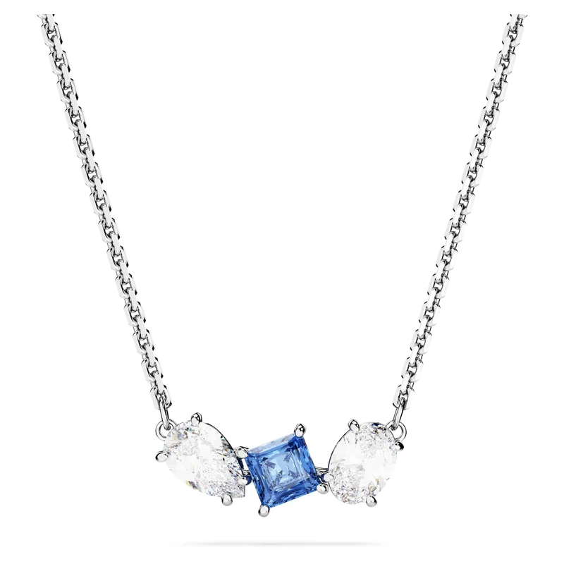 Swarovski Mesmera Pendant Necklace, White and Blue Crystals in a Rhodium Plated Setting, from the Mesmera Collection