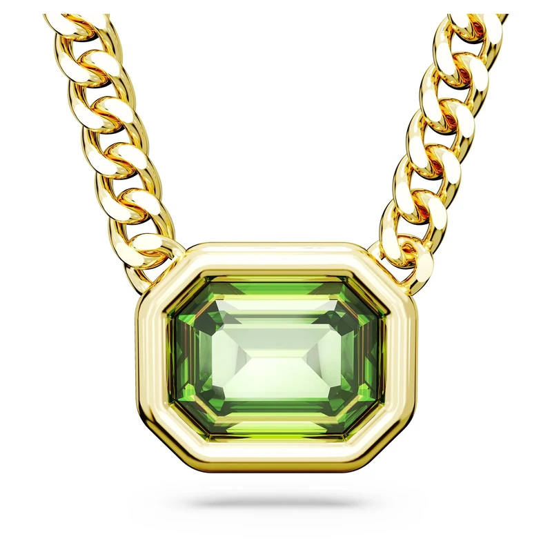 Swarovski Millenia Pendant Necklace with Green Octagonal-Cut Crystal in Bezel Setting, Gold-Tone Plated Chain, from the Swarovski Millenia Collection