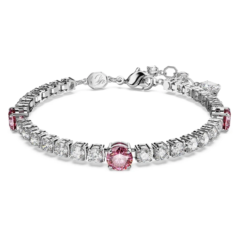 Swarovski Matrix Tennis Bracelet, White and Pink Crystals in a Rhodium Plated Setting, from the Matrix Collection