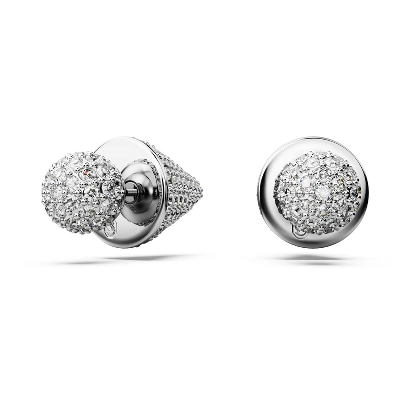 Swarovski Luna Stud Pierced Earrings, Spike and Ball Motif with White Crystal Pavé, Rhodium Plated Setting, from the Luna Collection