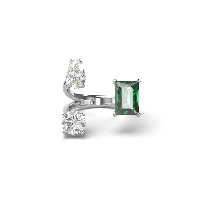 Swarovski Mesmera Open Ring with White and Green Crystals in Mixed Cuts, from the Swarovski Mesmera Collection, Size 55