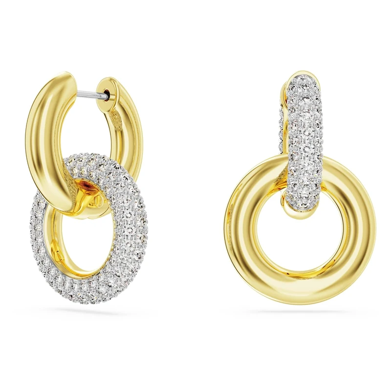 Swarovski Dextera Hoop Earrings, White Pavé Crystals in a Gold-Tone Plated Setting Interlocked with a Gold-Tone Plated Ring, from the Dextera Collection