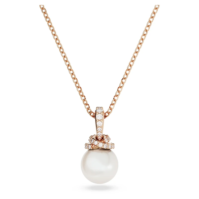 Swarovski Pearl Necklace - Rose Gold Chain with White Crystal Pearl