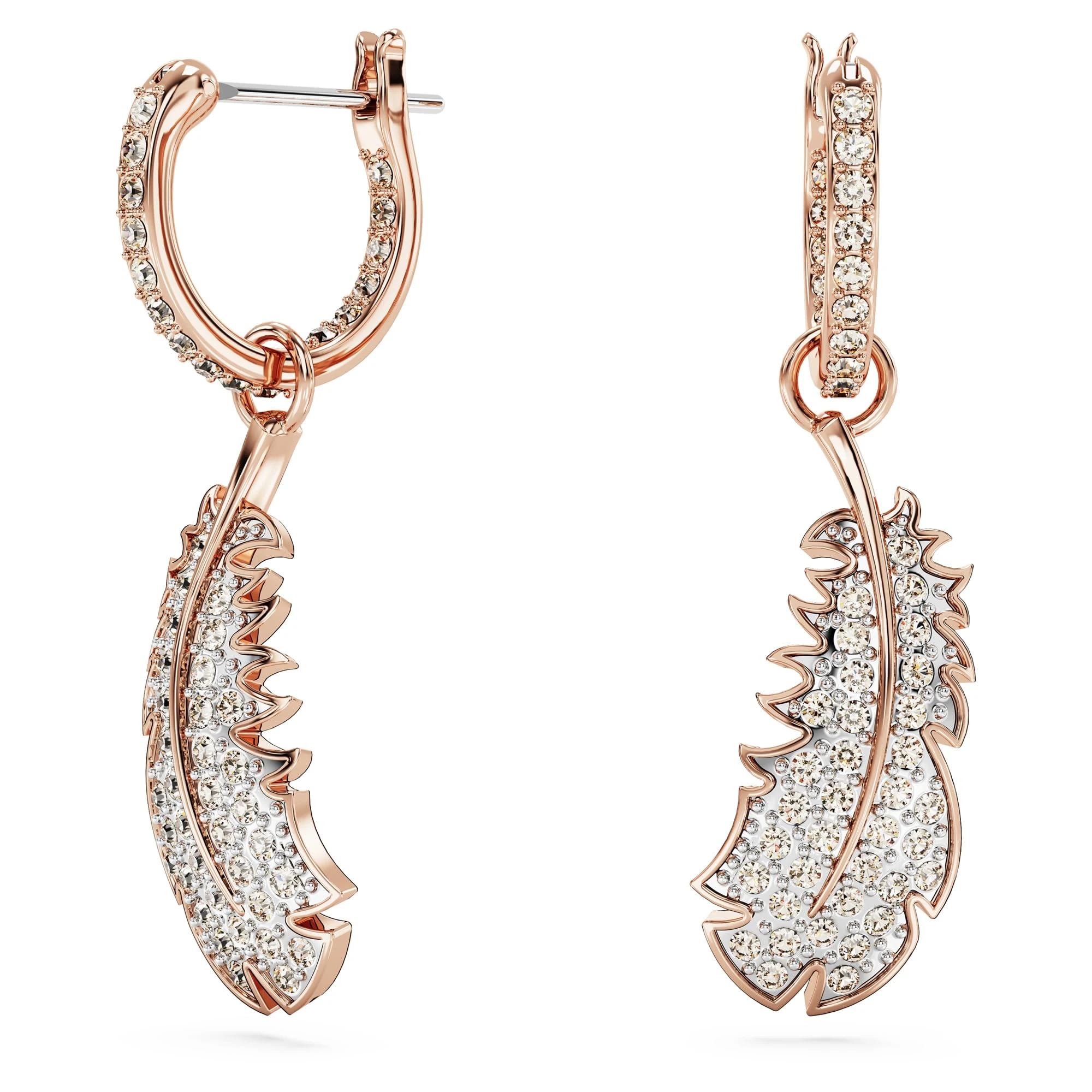 Swarovski Nice Feather Drop Earrings, Pink and Clear Crystals in a Rose Gold-Tone Setting, from the Nice Collection