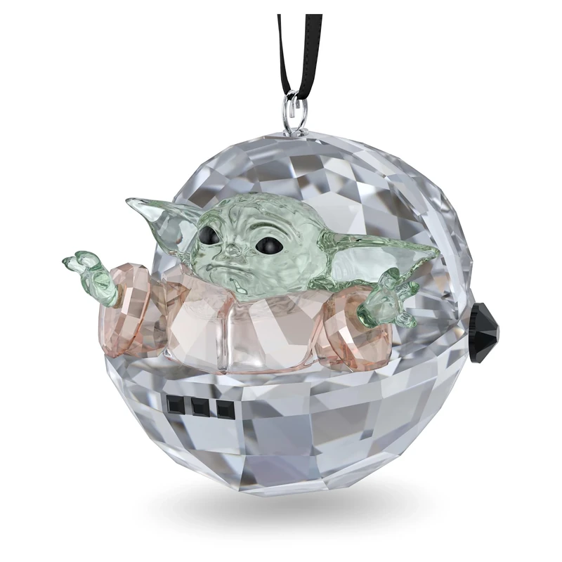 Swarovski Star Wars The Mandalorian Grogu Ornament, Grey, Green, Beige and Black Crystal Facets, from the Star Wars Collection