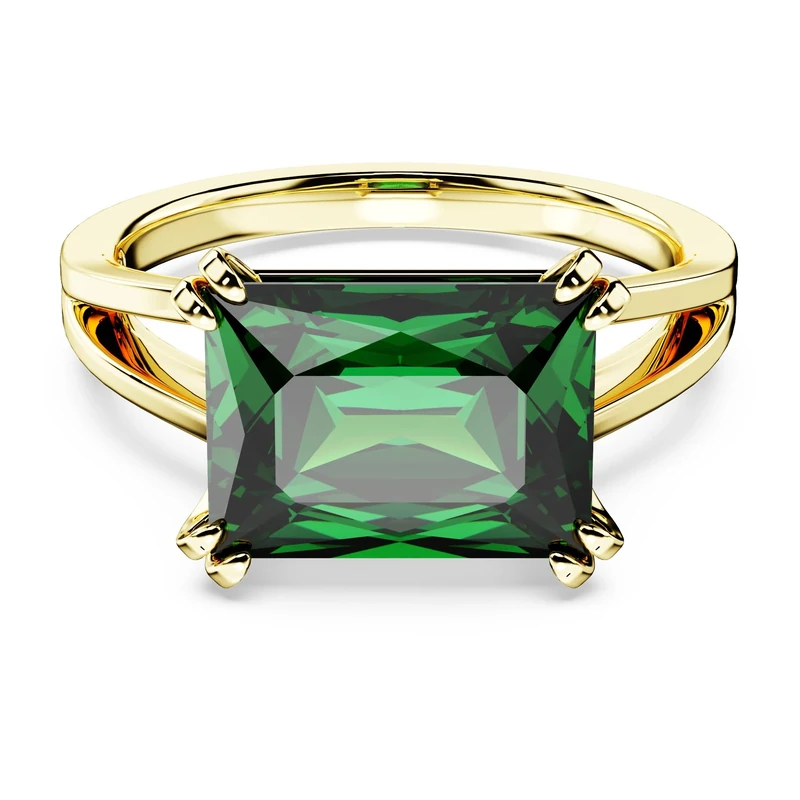 Swarovski Matrix Cocktail Ring, Refined Band Adorned With a Green Crystal in an Emerald Hue, From the Swarovski Matrix Collection, Size 58