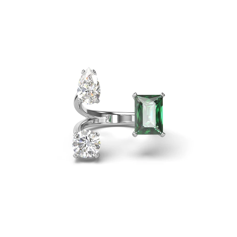 Swarovski Mesmera Open Ring with White and Green Crystals in Mixed Cuts, from the Swarovski Mesmera Collection, Size 60