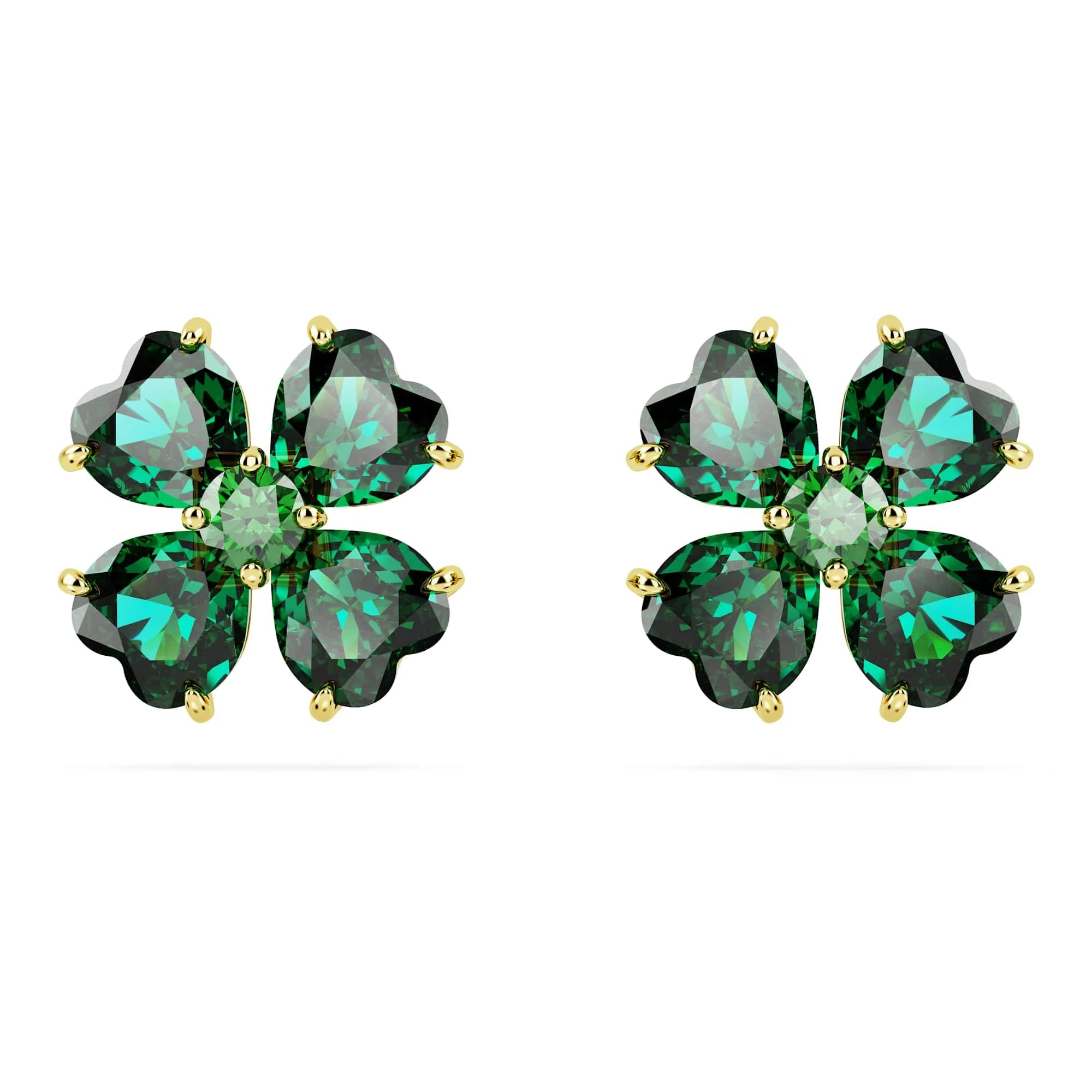 Swarovski Idyllia Stud Earrings, Green Crystals in a Clover Design with a Gold-Tone Plated Setting, from the Idyllia Collection