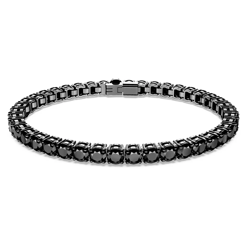 Swarovski Matrix Tennis Bracelet, Round Mixed-Cut Black Stones in a Ruthenium Plated Setting, From the Swarovski Matrix Collection, Size M