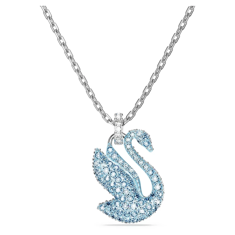 Swarovski Iconic Swan Pendant Necklace, Blue and White Crystals in a Rhodium Plated Setting, from the Iconic Swan Collection