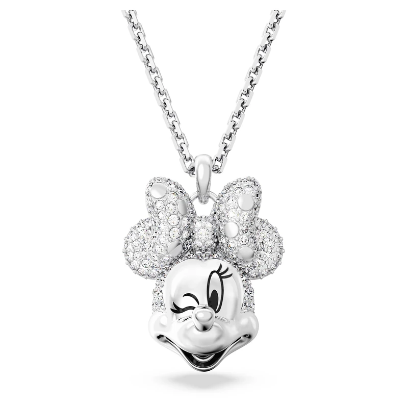 Swarovski Disney100 Pendant Necklace, Minnie Mouse Motif with White Crystal Pavé, Rhodium Plated Chain, from the Disney100 Collection - Image 1