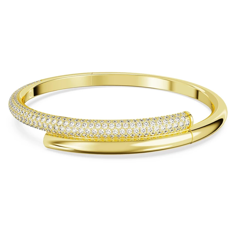Swarovski Dextera Bangle Bracelet, Tubular Design with White Pavé Stones in a Gold-Tone Plated Setting, from the Swarovski Dextera Collection, Size S