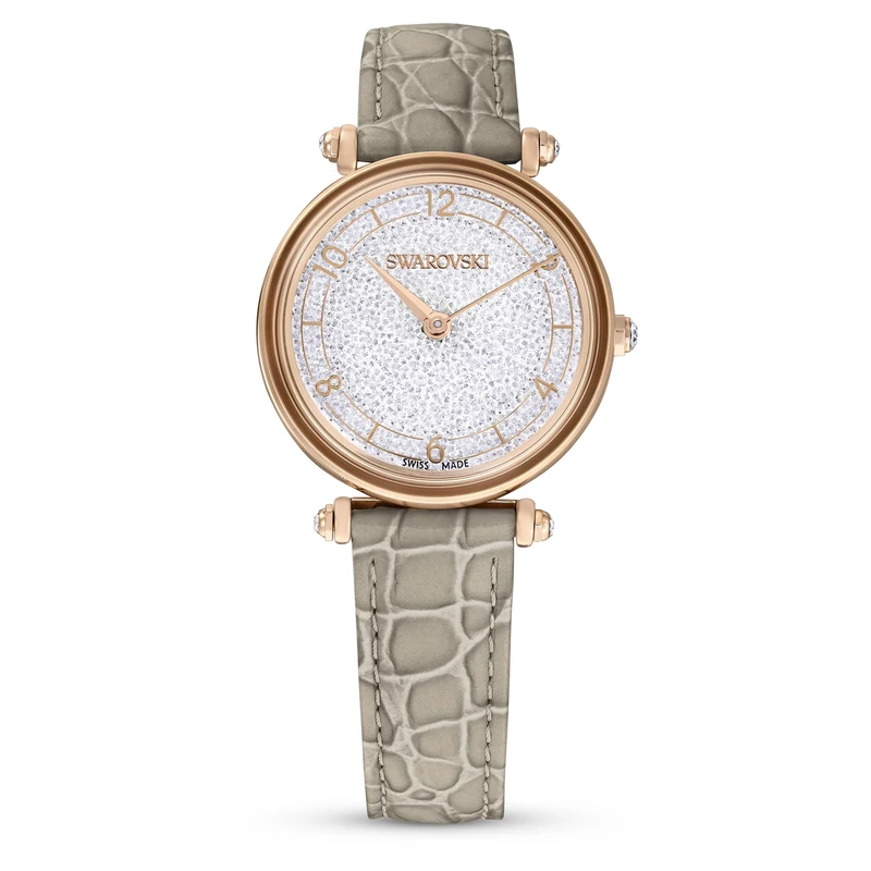 Swarovski Crystalline Wonder Watch Strap, Beige Leather and Embossed Lizard Pattern, Rose Gold-Tone Finish, from the Swarovski Crystalline Wonder Collection