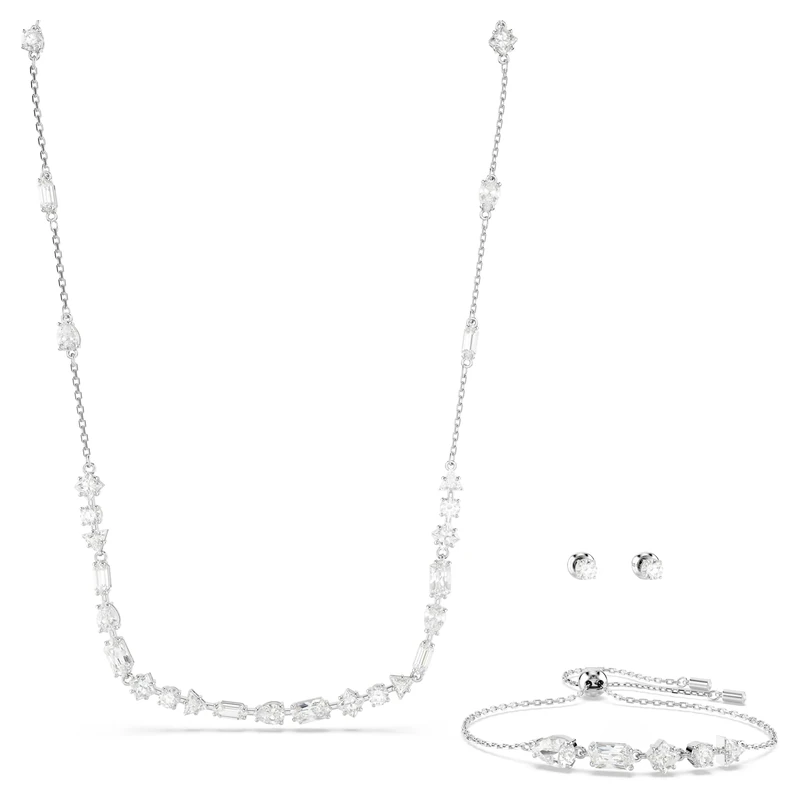 Swarovski Mesmera Bracelet, Necklace, and Stud Earrings Set, Rhodium Plated with White Crystals, from the Swarovski Mesmera Collection
