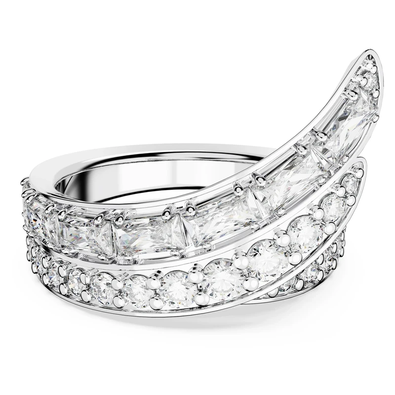 Swarovski Hyperbola Cocktail Ring, White Carbon Neutral Crystals in Mixed Cuts, Rhodium Plated Setting, from the Hyperbola Collection, Size 55