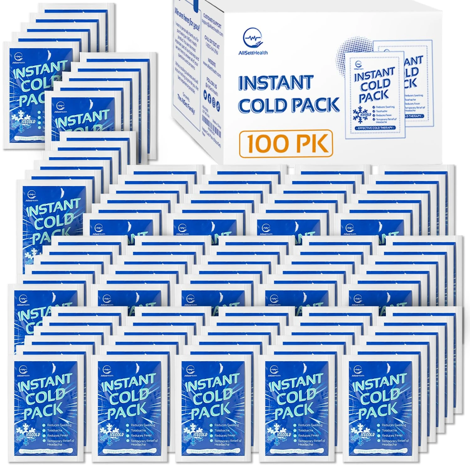 100 Packs - Instant Cold Pack - Disposable Instant Ice Packs for Injuries | Cold Compress Ice Pack for Pain Relief, Swelling, First Aid, Toothache, Perineal Ice Packs for Postpartum, 6 x 4.5 in