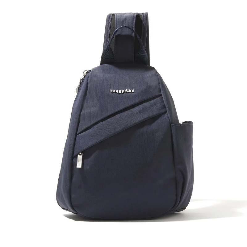 Baggallini Medium Sling Backpack - Lightweight Sling Bag with Convertible Adjustable Shoulder Strap, French Navy, One Size