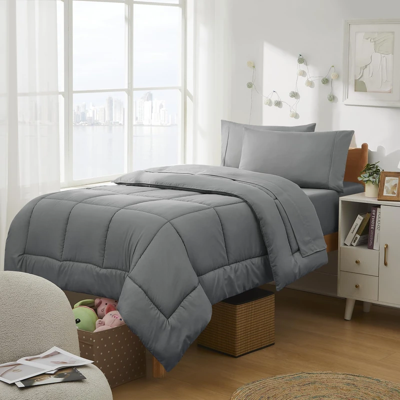 Sweet Home Collection Dorm Room Essentials College Bedding Comforter Set 5 Piece Twin XL Size Bed in a Bag for College Students Boys and Girls, Twin XL, Gray