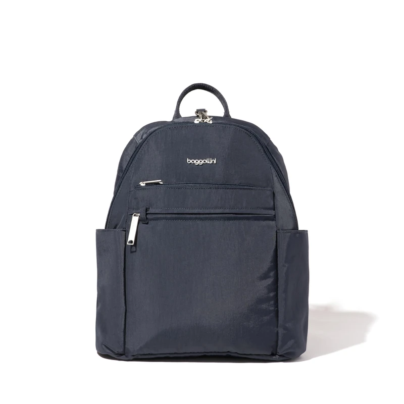 Baggallini Women's Securtex Anti-Theft Vacation Travel Backpack 10x13 Slash-Resistant Nylon Daypack W/Locking Zippers & RFID Protection, French Navy, One Size