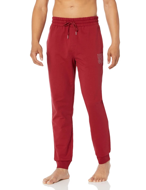 HUGO Women's Stacked Logo Cuffed Lounge Pants, Dark Ruby Red, Large