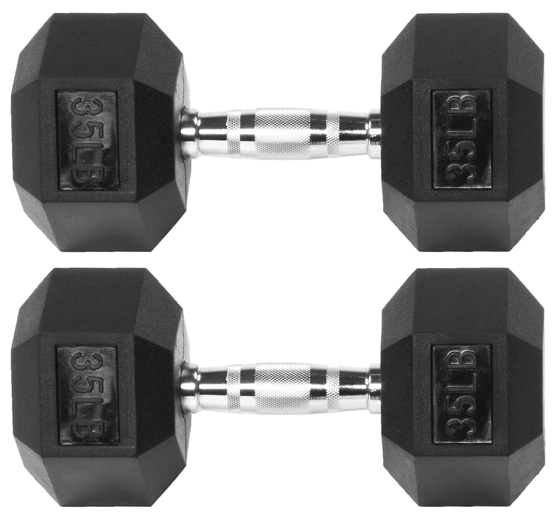 Fitvids Premium Rubber Encased Hex Dumbbell, 35LB Pair