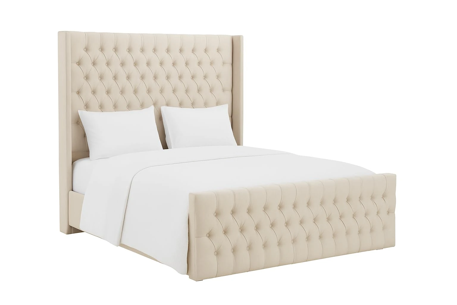 Atomic Sleep Luxury Chesterfield Wingback Bed Frame - Upholstered in Plush Velvet Fabric with Mattress/Gas Lift Option - UK Made (Cream Plush, Kingsize 5ft without mattress)