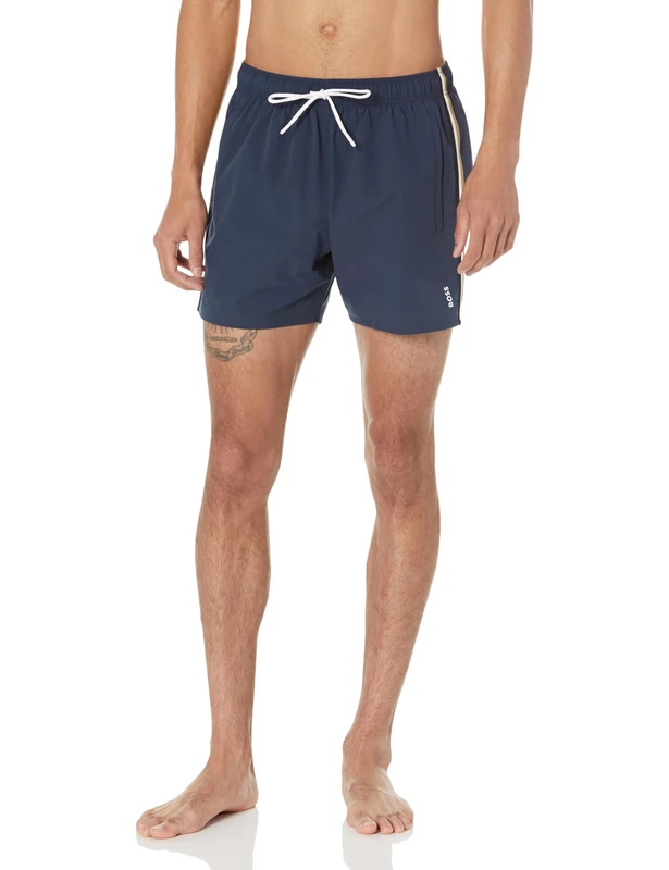 BOSS Men's Solid Swim Trunk with Iconic Side Stripe, Royal Sky Captain Blue, S