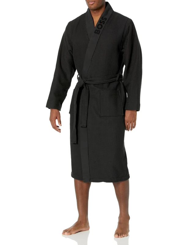 BOSS Mens Waffle Robe, Deep Melange Black, S
