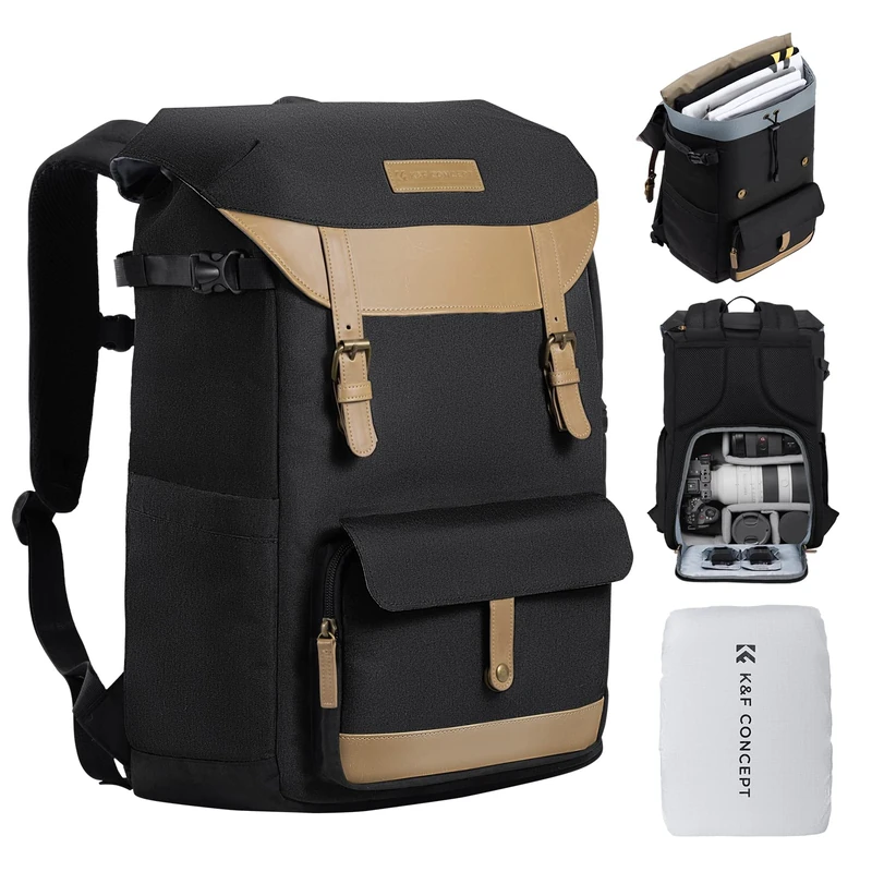 K&F Concept Camera Backpacks for Photographers Travel Bag for Tripod Camera Lence Accessory with laptop compartment and Rain Cover Waterproof Multi-Functional Camera Bags for DSLR SLR