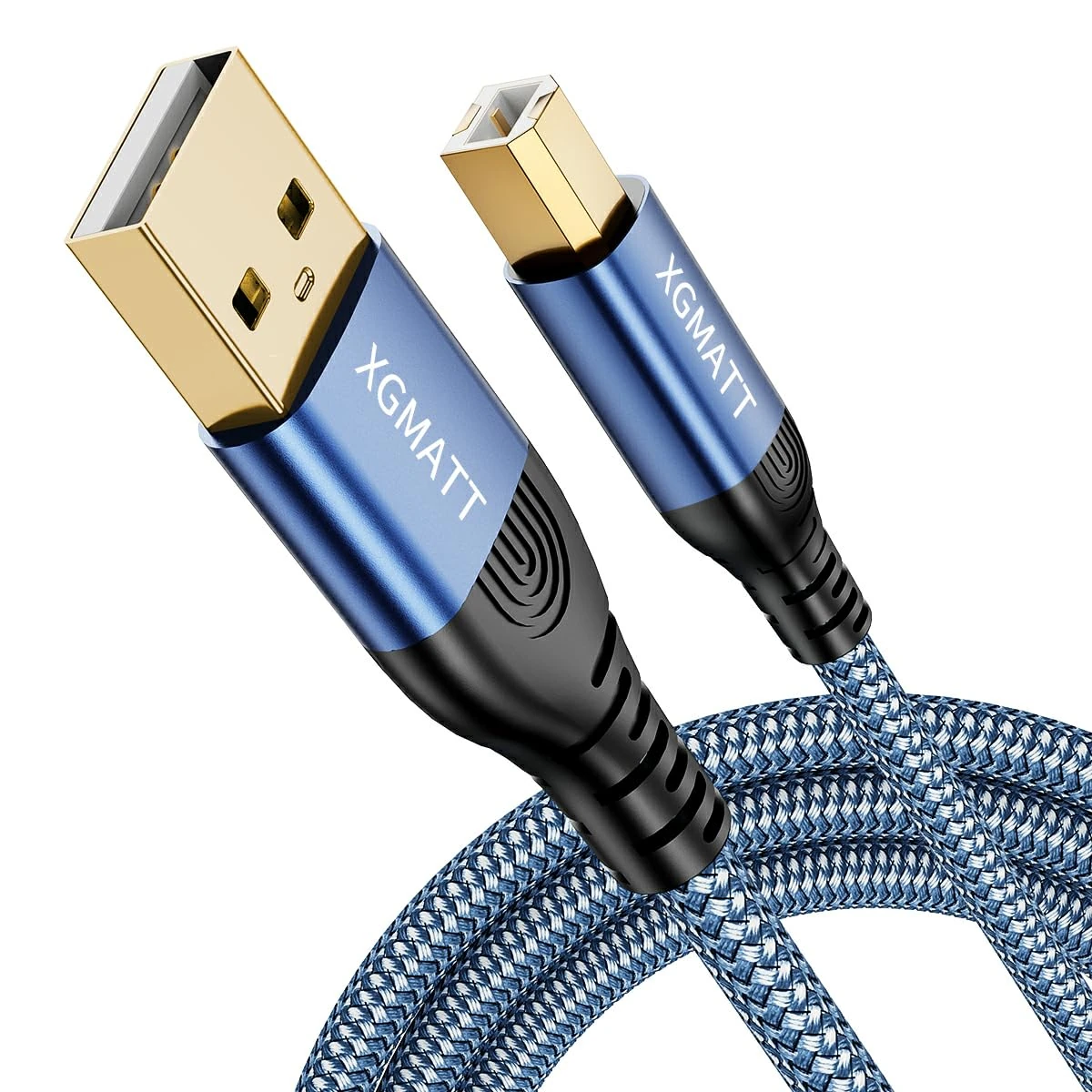 XGMATT USB Printer Cable 0.5M,USB 2.0 Printer Cable A Male to B Male, Braided Nylon Scanner Cord for HP,Dell,Canon,Lexmark,Xerox,Brother,Samsung etc.Blue