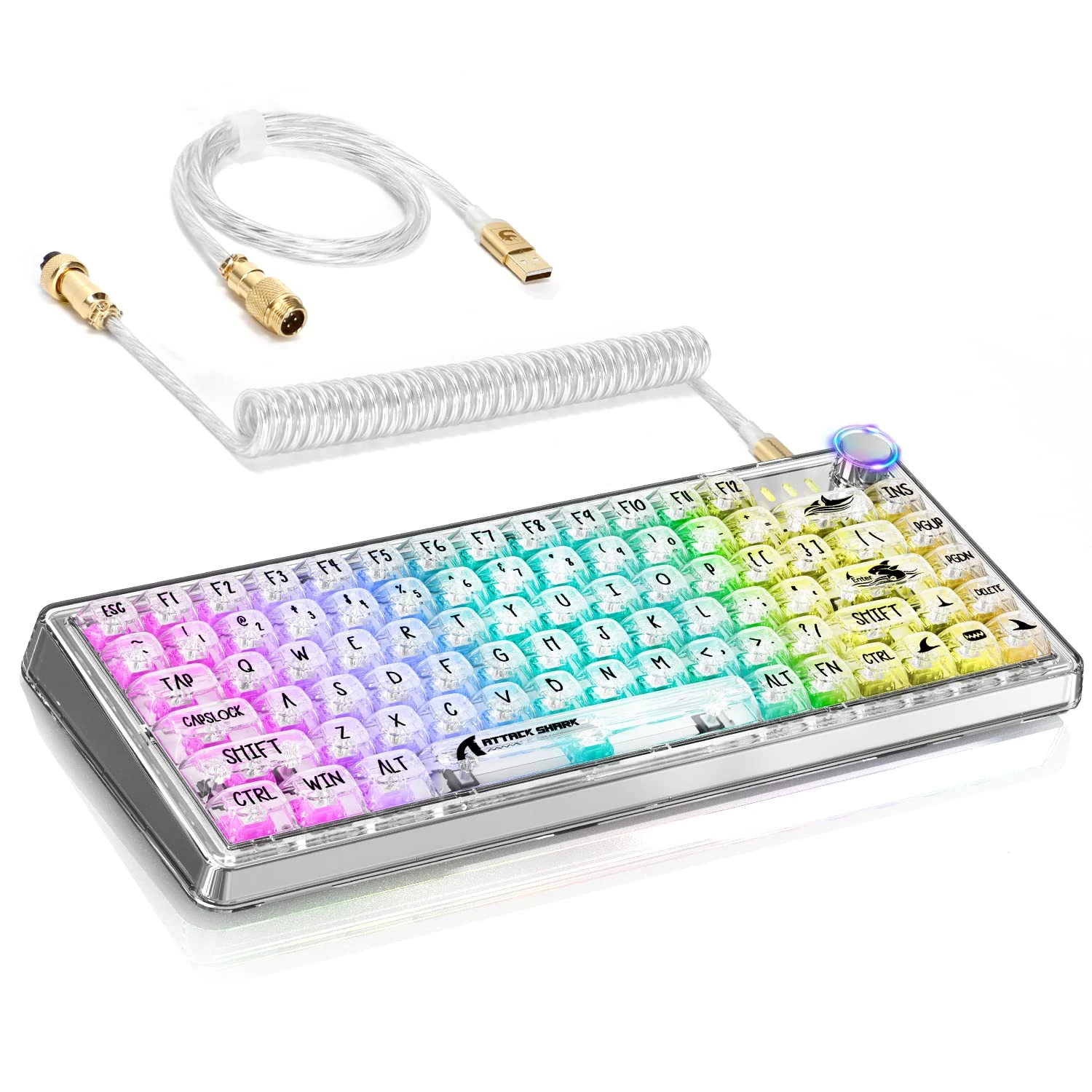 ATTACK SHARK K75 Mechanical Keyboard, Transparent PC Keycaps, Custom RGB Gaming Keyboard, Gasket Design, Linear Switch, Coiled Cable, TKL Size, MX Key Wired for PC Gamers