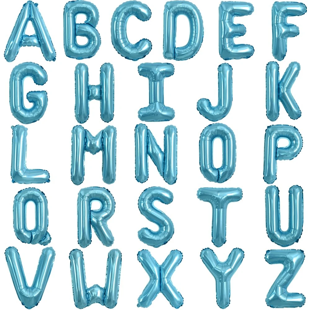 TONIFUL 52 Pieces 16 Inch Light Blue Letter A-Z Balloons,Custom Phrase Mylar Foil Alphabet Letter DIY Personalized Phrase Banner for Birthday Anniversary Celebration Graduation Party Supplies Decor