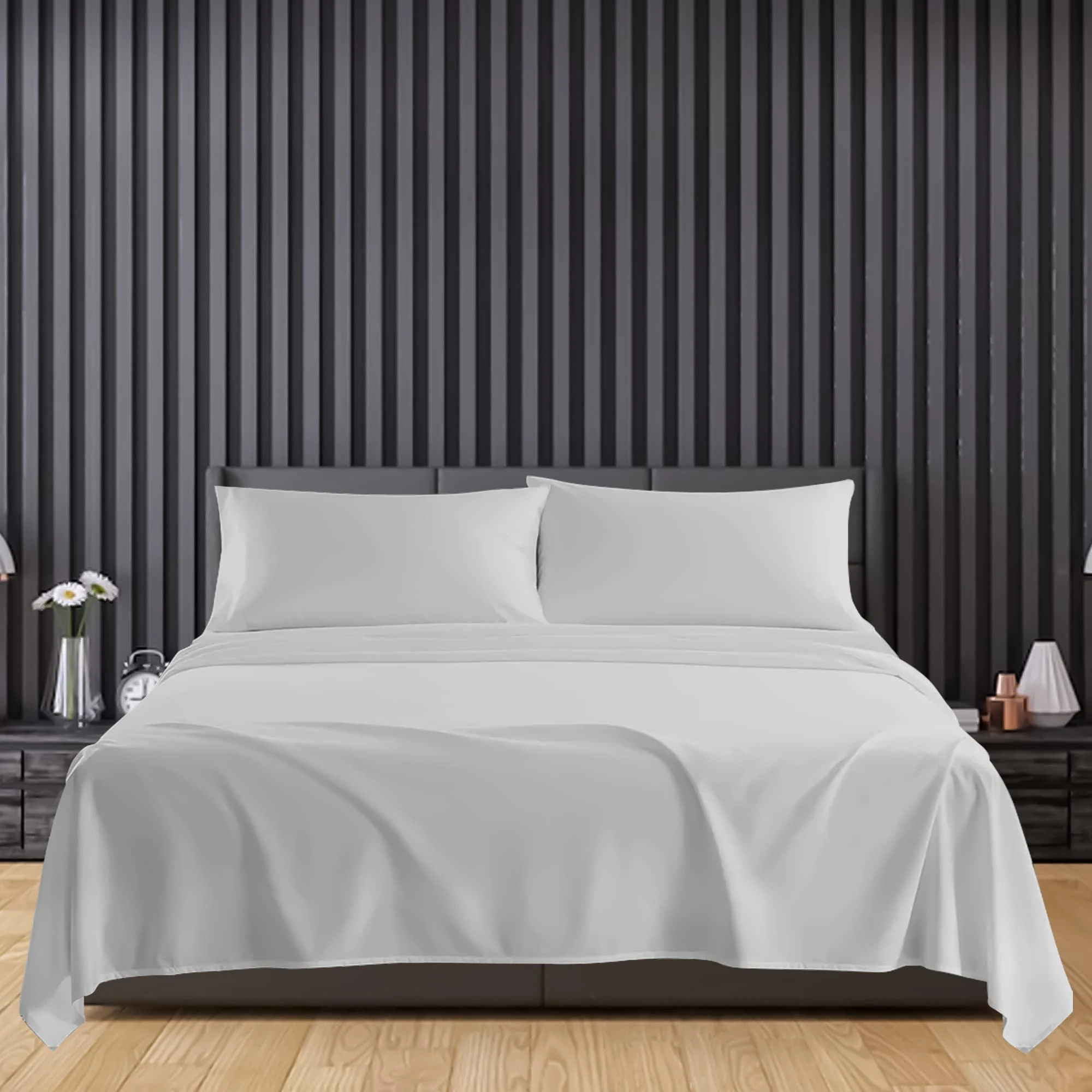 Sunshine Comforts Microfiber Flat Sheets Super King Size Breathable, Anti Wrinkle, Shrink and Fade Resistant Bed Sheets Bedding & Linen 280 x 254cm Super King Flat Sheet (Silver)