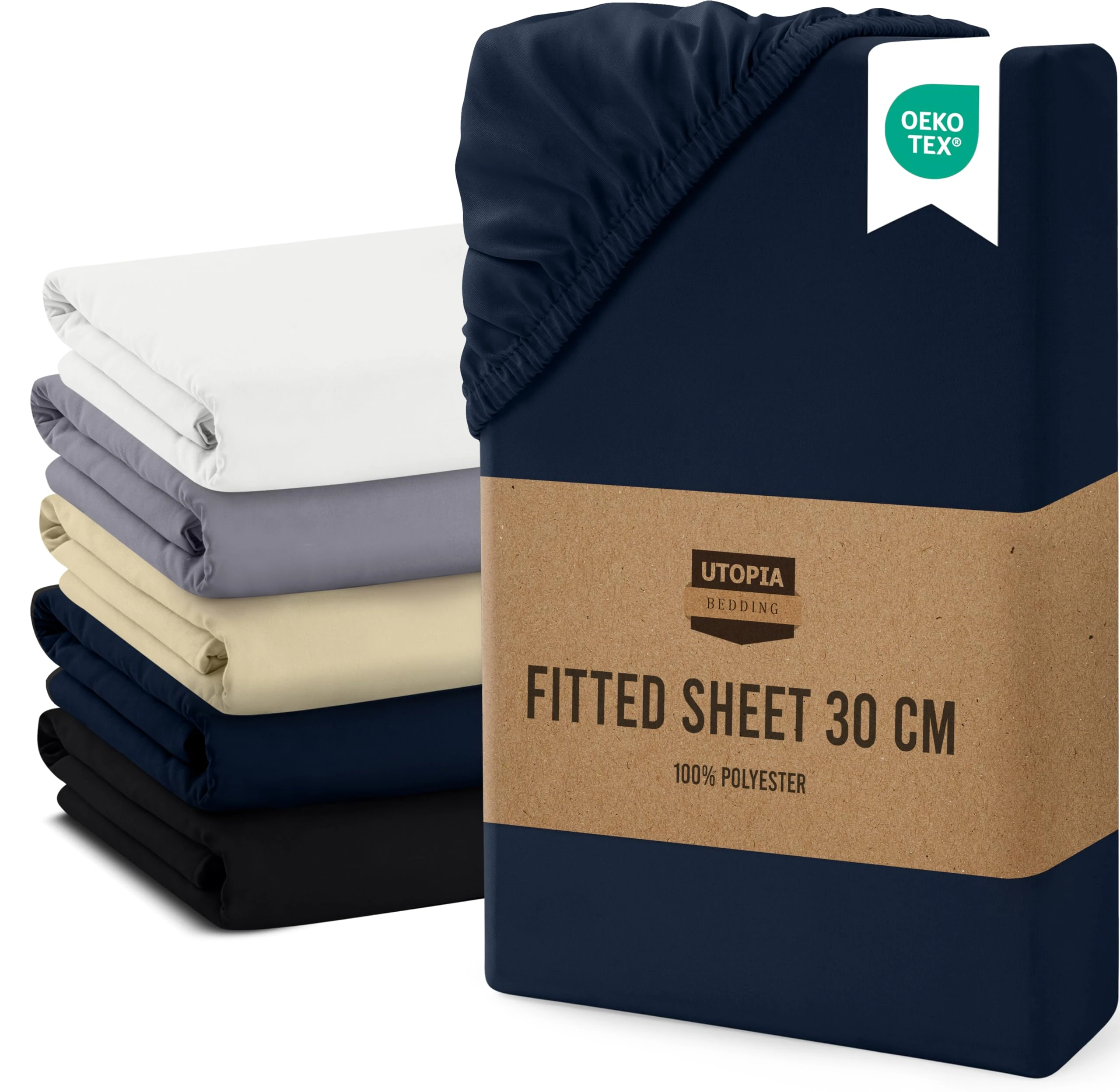 Utopia Bedding Double Fitted Sheet, Navy - Up to 12 Inch (30cm) Deep - Easy Care - Soft Brushed Microfibre Fabric - Shrinkage and Fade Resistant - Oeko-Tex Certified - Bottom Sheet