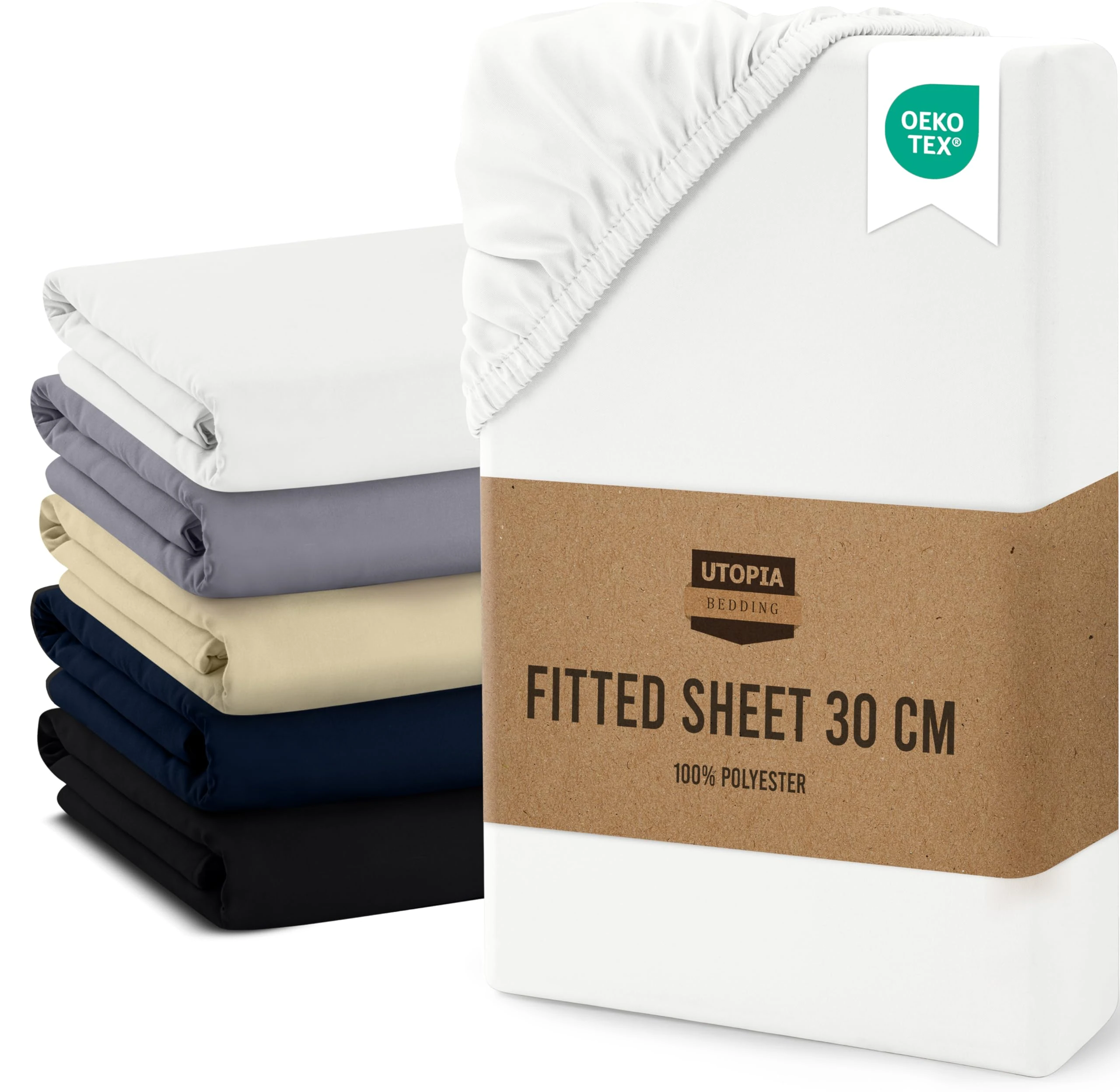 Utopia Bedding Double Fitted Sheet, White - Up to 12 Inch (30cm) Deep - Easy Care - Soft Brushed Microfibre Fabric - Shrinkage and Fade Resistant - Oeko-Tex Certified - Bottom Sheet