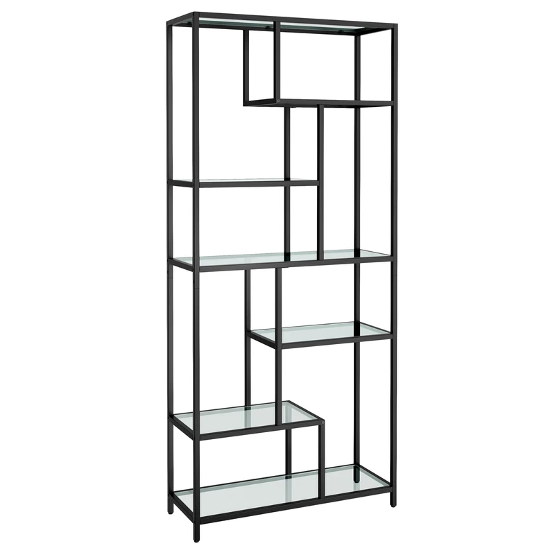 VASAGLE Bookshelf, 6-Tier Tall Bookcase, Plant Stand, Display Shelf, 30 x 80 x 180 cm, Tempered Glass, for Study, Office, Living Room, Bedroom, Kitchen, Simply Black LGT502B61