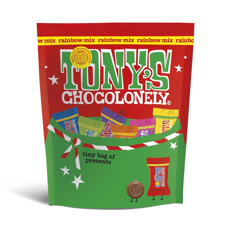 Tony's Chocolonely Tiny Tony's Christmas Pouch - Mix of Small Chocolates - 15 Tiny's in a Gifting Pouch - Chocolate Gift - Gifting Package - Sweets To Share - 8 Flavors - Belgium Fairtrade Chocolate