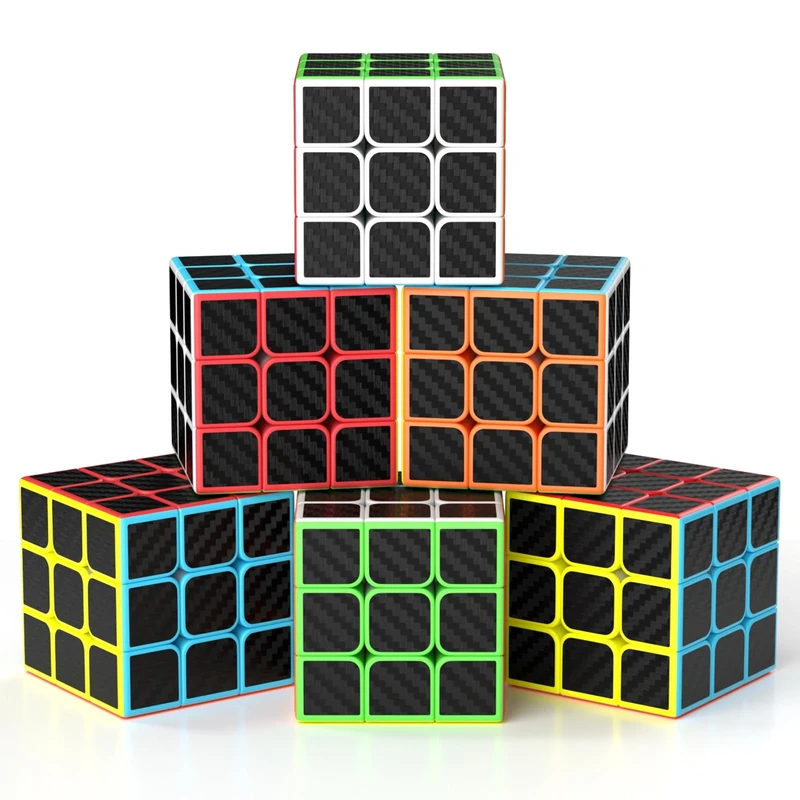 Vdealen Full Size 3x3x3 Speed Cube, 6 Pack Magic Puzzle Party Toy for Beginners and Advanced Users, Christmas Birthday Gift for Kids Teens Adults (Carbon Fiber Sticker)