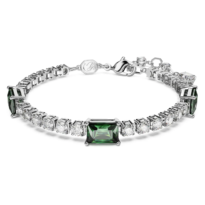 Swarovski Matrix Tennis Bracelet, White and Green Crystals in a Rhodium Plated Setting, from the Matrix Collection
