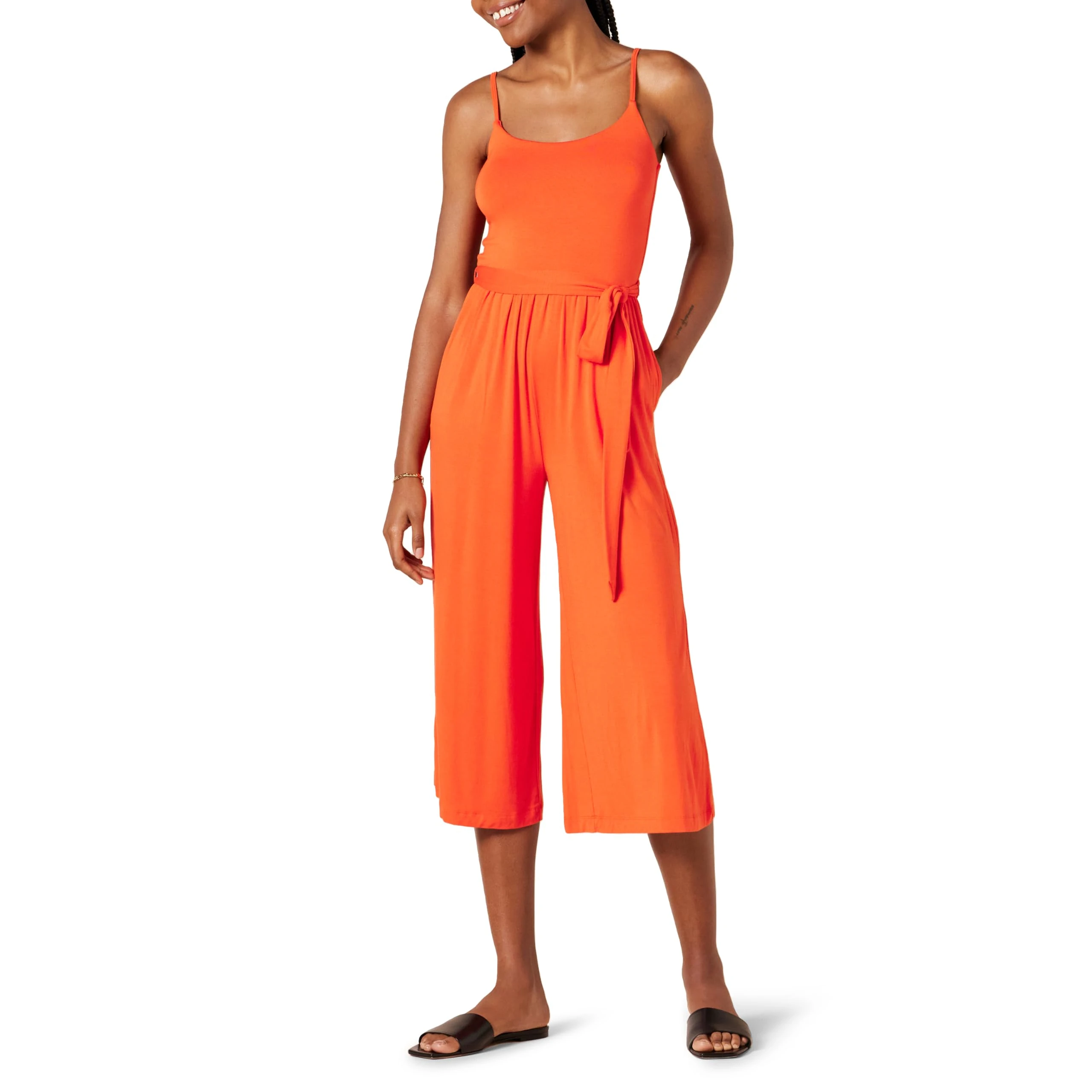 Amazon Essentials Women's Jersey Cami Cropped Wide Leg Jumpsuit, Orange, XL
