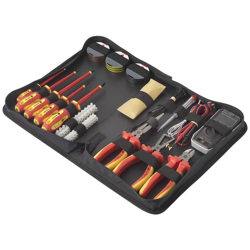 Toolcraft TO-7762929 Electrician DIY Tool Set in Bag 50 Pieces with Digital Multimeter VOLTCRAFT VC-22
