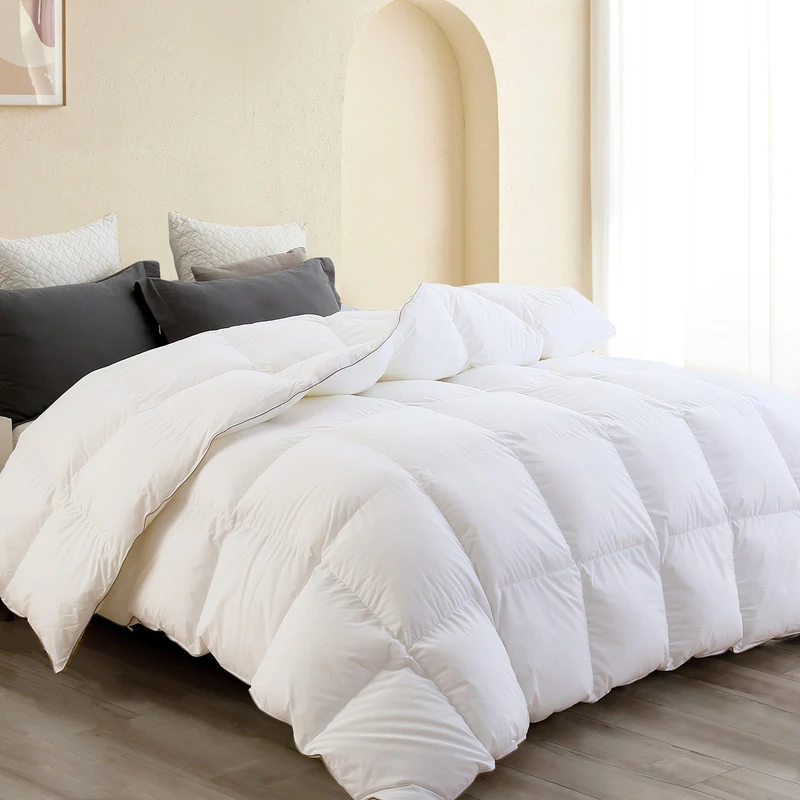 SNOWMAN Premium Down Comforter Super King Size, Luxurious All Season Duvet Insert with Cotton Blended Fabric, 3D Baffle Box Design Hotel Bedding Comforter (White,120"x120")