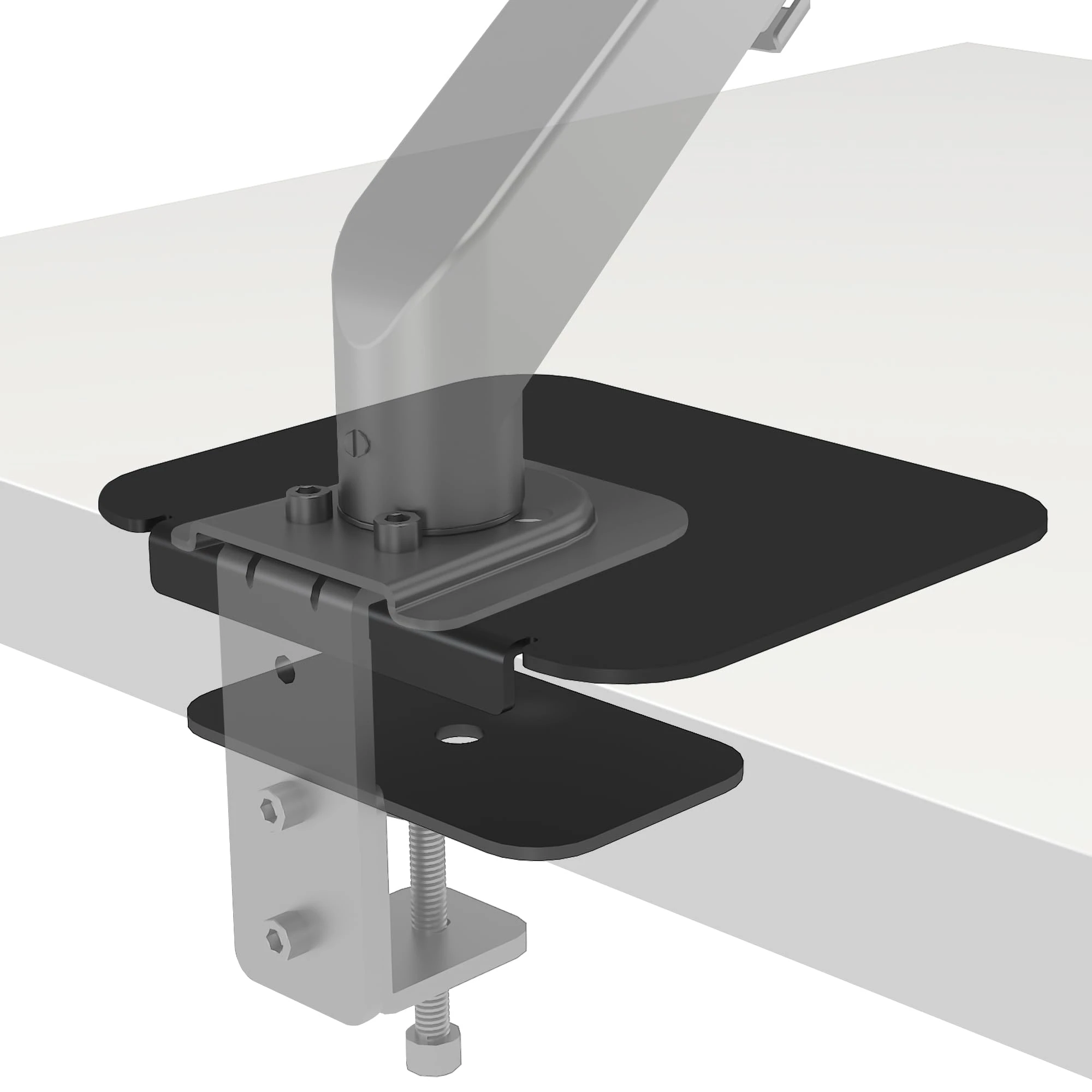 BONTEC Steel Monitor Bracket Reinforcement Plate, monitor mount plate with anti-slip pads for glass/MDF/PB Tabletops, fits C-Clamp/grommet installation, black