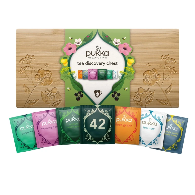 Pukka Herbs | Organic Herbal Tea Discovery Chest Gift Set Selection Box | Ideal Gifts For Women & Men Christmas, Birthday, Anniversary & Self-Care | Reusable Sharing Box | 42 Tea Bags | 6 Flavours