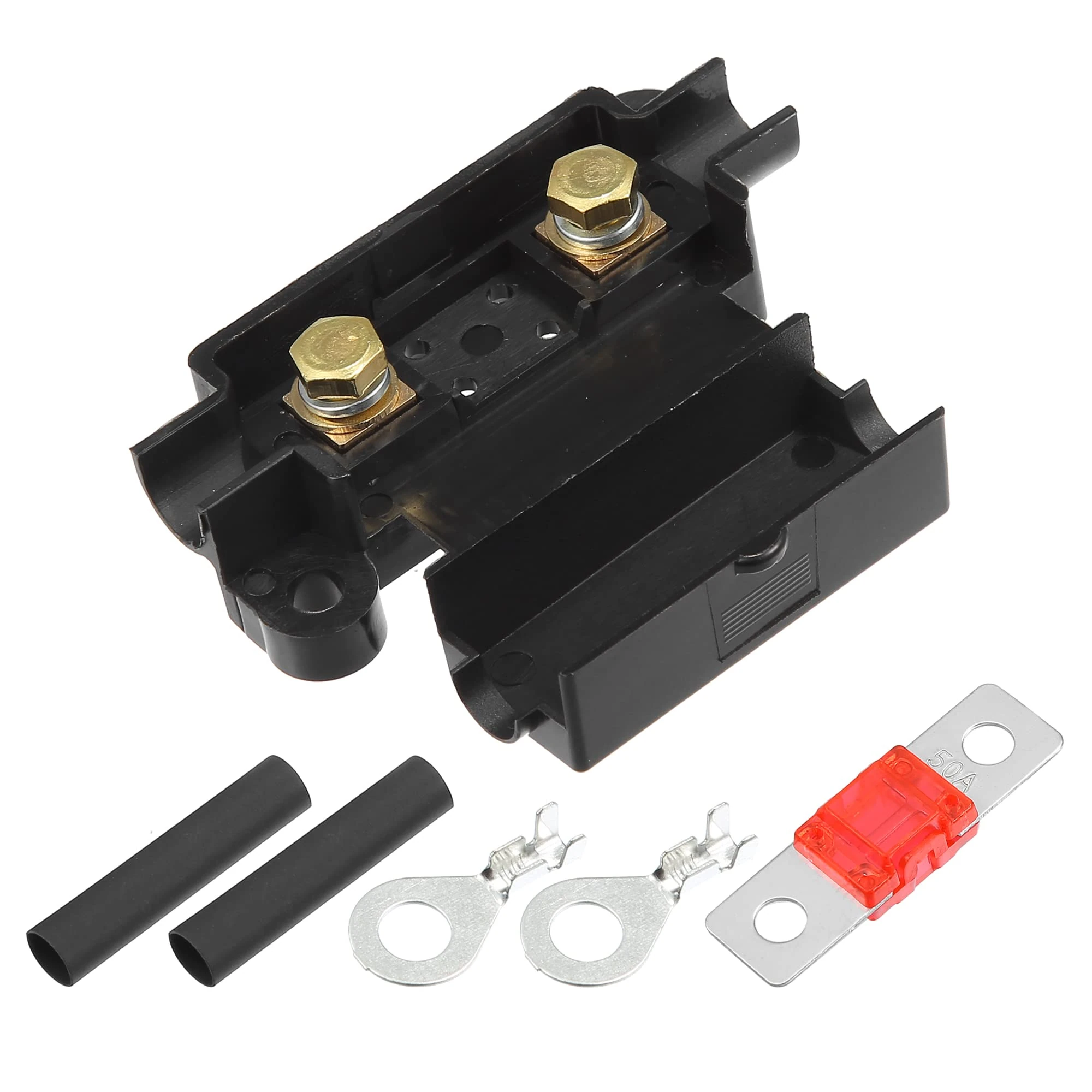X AUTOHAUX 50 Amp ANS Fuse Holder Kit, Tube Terminals, Plastic, Black, 1 Set