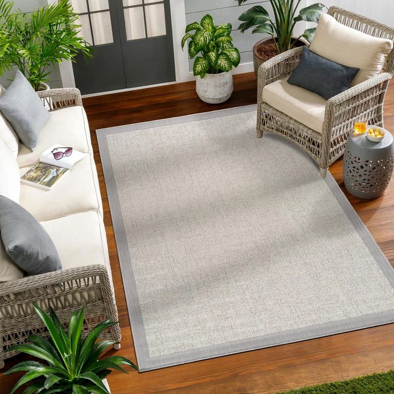 Livabliss Belek Indoor Outdoor Rug - Large Boho Rugs for Living Room 100 cm Dining, Kitchen Carpet, Patterned Neutral & Coloured Rugs, Waterproof, Stain Durable - Ivory and Light Grey
