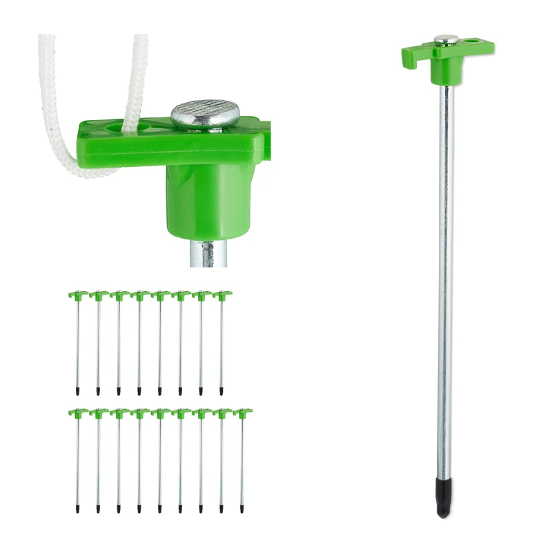 Relaxdays Tent Pegs Set of 18, Ground Anchor for Hard Soil, Camping, Stainless Steel, Hook, Set, 25cm, Light Green, Steel