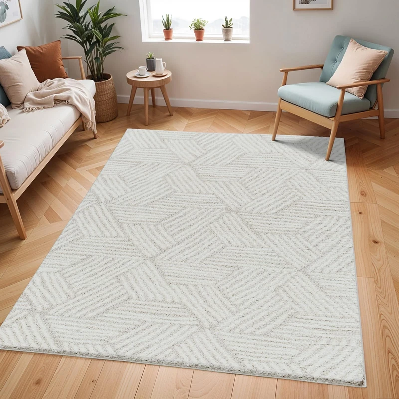 Livabliss Kapan Shaggy Rug - Modern Berber Rugs Living Room, Large 200x275 cm, Soft Shaggy Rugs for Bedroom - Neutral Boho Fluffy Rug, Easy Care Plush Thick Pile - Cream and Light Beige