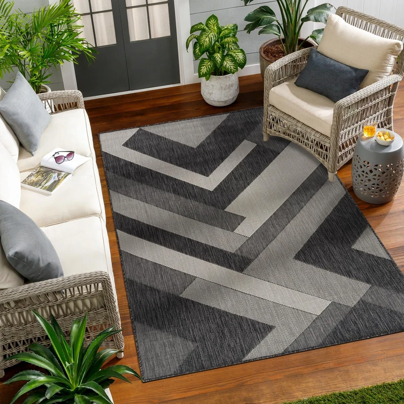 Livabliss Tekeli Indoor Outdoor Rug - Large Boho Rugs for Living Room 120x170 cm Dining, Kitchen Carpet, Patterned Neutral and Coloured Rugs, Waterproof, Stain Durable - Charcoal and Ivory